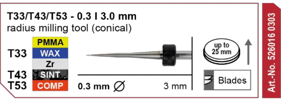T33/T43/T53 Radius Milling Tool (Conical) 0.3 | 3mm Shank