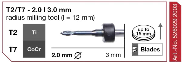 T2/T7 Radius Milling Tool, 2.0 | 3 mm Shank