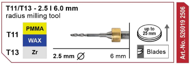 T11/T13 Radius Milling Tool, 2.5 | 6 mm Shank