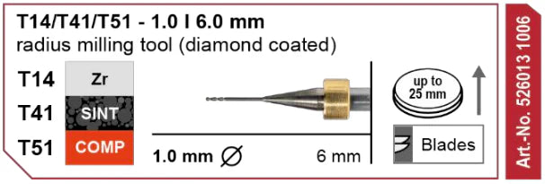T14/T41/T51 Radius Milling Tool, 1.0 | 6 mm Shank