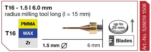 T16 Radius Milling Tool, 1.5 | 6 mm Shank