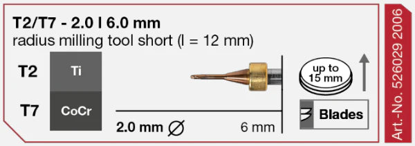 T2/T7 Radius Milling Tool, 2.0 | 6 mm Shank