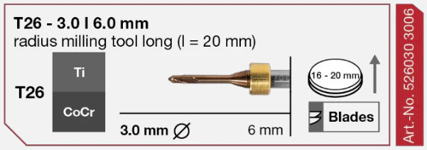 T26 Radius Milling Tool, 3.0 | 6 mm Shank
