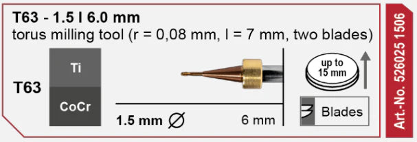 T63 Torus Milling Tool, Two Blades, 1.5 | 6 mm Shank