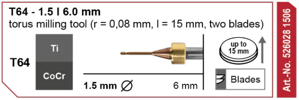 T64 Torus Milling Tool, Two Blades, 1.5 | 6 mm Shank