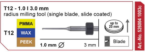 T12 Radius Milling Tool, 1.0 | 3 mm Shank