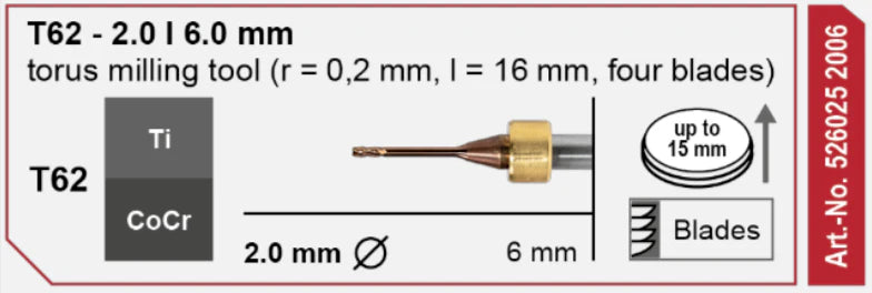 T62 Torus Milling Tool, four Blades, 2.0 | 6 mm Shank