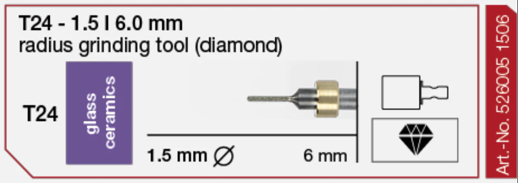 T24 Radius Grinding Tool, Diamond Coated, 1.5 | 6 mm Shank