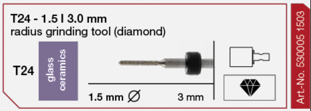 T24 Radius Grinding Tool, Diamond Coated, 1.5 | 3 mm Shank